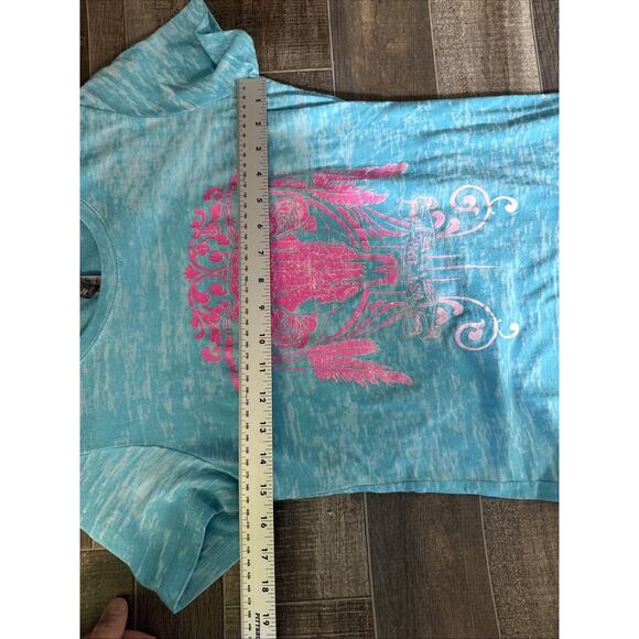 Pro Rodeo Gear Womens‎ Shirt Large Blue Bull Skull And Feathers Logo - Picture 6 of 6